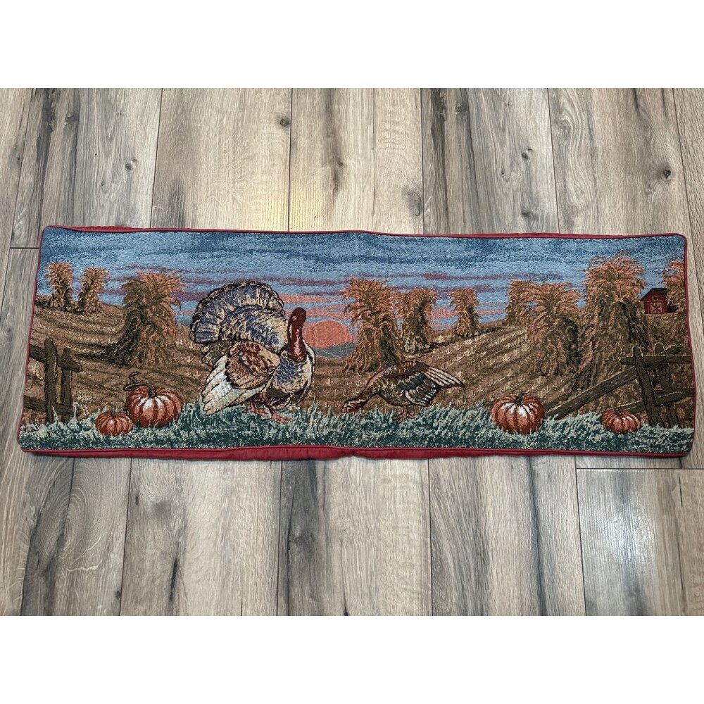 Thanksgiving-Themed Woven Tapestry Table Runner Turkey Pumpkin Design 13"x34" Au